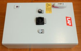 COLLECTION ONLY: An as new LAP Laser Projector Distribution Box (CAD-PRO 1-2) with cable, remotes,