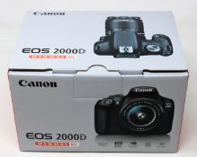A boxed as new Canon EOS 2000D and EF-S 18-55mm IS II Lens Kit with Canon Backpack and 16GB SD