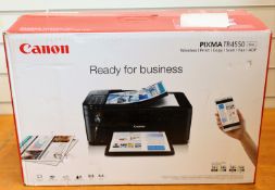 A boxed as new Canon TR4550 Multifunction Inkjet Printer in Black (Box sealed, damage to box).