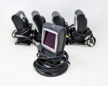 Five pre-owned Honeywell Genesis 7580G-2 1D 2D USB Presentation Barcode Scanners.