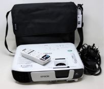 A pre-owned Epson EB-X41 HDMI LCD Projector with power supply, remote and carry bag (M/N: H843B).