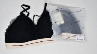 Five as new Love Stories Darling Lace bras in black (1 x Size 2+/34 C-D, 4 x Size 3+/36 C-D - RRP £