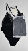 Four as new Love Stories Doris black bodysuits with lace trim (Size 1+/32 A-B - RRP £85 each).