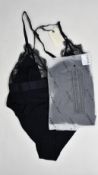 Four as new Love Stories Doris black bodysuits with lace trim (Sizes 1 x 1+, 2 x 2, 1 x 2+ - RRP 385