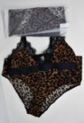 Four as new Love Stories Doris leopard print bodysuits with lace trim (Size 3+/36 C-D - RRP £73