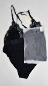 Three as new Love Stories Doris black bodysuits with lace trim (1++/32 E-F - RRP £85 each).