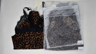 Three as new Love Stories Doris leopard print bodysuits with lace trim (Sizes 1, 1+, 2+ - RRP £73