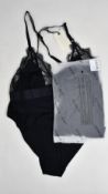 Three as new Love Stories Doris black bodysuits with lace trim (3++/36 E-F - RRP £85 each).