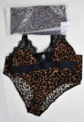Four as new Love Stories Doris leopard print bodysuits with lace trim (Size 1/32A-B - RRP £73