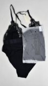 Four as new Love Stories Doris black bodysuits with lace trim (Size 2/34 A-B - RRP £85 each).