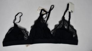 Six as new Love Stories Love Lace bralettes in black (Assorted sizes - RRP £50 each).