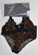 Four as new Love Stories Doris leopard print bodysuits with lace trim (Size 2/34 A-B - RRP £73