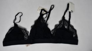 Five as new Love Stories Love Lace bralettes in black (Size 1+/32 C-D - RRP £50 each).