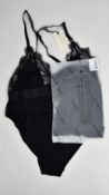 Four as new Love Stories Doris black bodysuits with lace trim (Size 3/36 A-B - RRP £85 each).