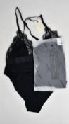 Four as new Love Stories Doris black bodysuits with lace trim (Size 3/36 A-B - RRP £85 each).
