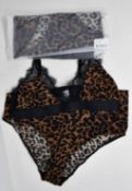 Four as new Love Stories Doris leopard print bodysuits with lace trim (Size 2+/34 C-D - RRP £73