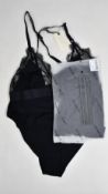 Three as new Love Stories Doris black bodysuits with lace trim (4++/38 E-F - RRP £85 each).