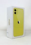 A boxed as new Apple iPhone 11 (A2221, Global) 64GB in Yellow (Box sealed. Some packaging text in