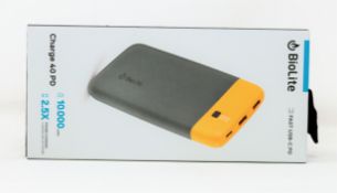 Two boxed as new BioLite - Charge 40 PD - 10,000mAH USB-A/USB-C power banks in grey/yellow.