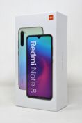A boxed as new Xiaomi Redmi Note 8 4GB/64GB in Neptune Blue (Box sealed. Two pin plug).