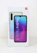 A boxed as new Xiaomi Redmi Note 8 Pro 6GB/64GB in Neptune Blue (Box sealed. Two pin plug).