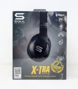 A boxed as new pair of Soul X-Tra Wireless Bluetooth Over-Ear Headphones in Black (Box sealed).
