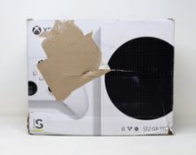 A boxed as new 512GB Xbox Series-S games console in white (model 1883) (box severely damaged).