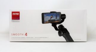 A boxed as new Zhiyun Smooth 4 3-Axis Handheld Gimbal Stabilizer for Smartphones (Box sealed).