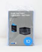A boxed as new dual battery charger and battery for GoPro HERO9/HERO10 black.