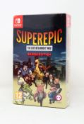 Four boxed as new 'Superepic: The Entertainment War' Badge Edition Game Cards for Nintendo Switch (