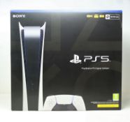 A boxed as new Sony PlayStation 5 digital edition games console in white (825GB) (model: CFI-