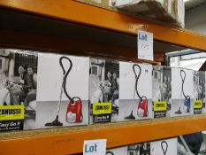 Four new Zanussi Easy Go ll Red 3L, 700W, 7.5M radius retractable cord vacuum cleaners (2 x red, 2 x