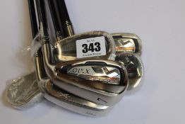 A set of XXIO True-Focus Impact irons 5,6,7,8,9 and P (Two clubs have some minor damage, other clubs