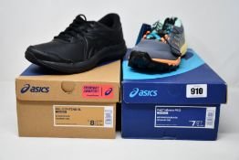 Two pairs of women's as new Asics trainers; FujiTrabuco Pro (UK 5) and Gel- Contend SL (UK 6).