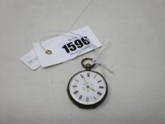 A woman's white metal pocket watch with floral centre.
