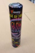 Twenty two tubes of Ammy Glow Stick Ultimate Party Packs (100 items per pack).