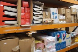 A large quantity of stationery and related items to include rubber bands, paper file shelves,