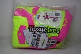 An as new Tipsy Elves neon yellow and pink ski suit (L).