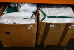 A quantity of as new Dennys London white jackets with green cuffs/detailing suitable for catering/