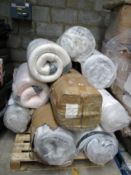 Nine mattresses in various sizes.