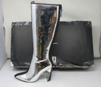 A pair of as new United Nude Lucid Molten Hi boots in silver (EU 38 - Damaged box but boots