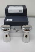 Three boxed as new Georg Jensen Alfredo stainless steel salt and pepper bistro sets.
