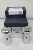 Three boxed as new Georg Jensen Alfredo stainless steel salt and pepper bistro sets.