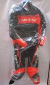 An as new Dainese Mistel 2-Piece Leather suit in Matte-Black/Fluo-Red/Matte-Black (Size: 54).