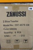 Six new Zanussi Green 2 slice Toasters (ZST - 6579).