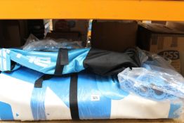 A pre-owned Bluefin Mommoth 18' SUP board with accessories.