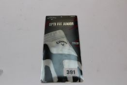 Eighteen Juniors as new Callaway Opti fit golf gloves (One size fits most, right-hand).