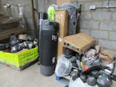 Assorted weights, kettlebells, punch bags and related.