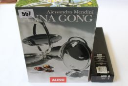 A boxed as new Alessi Anna Gong folding cake stand, six as new Alessi Mami pastry forks and an