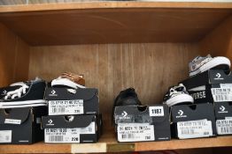 Eight pairs of assorted toddler/junior/youth as new Converse footwear.
